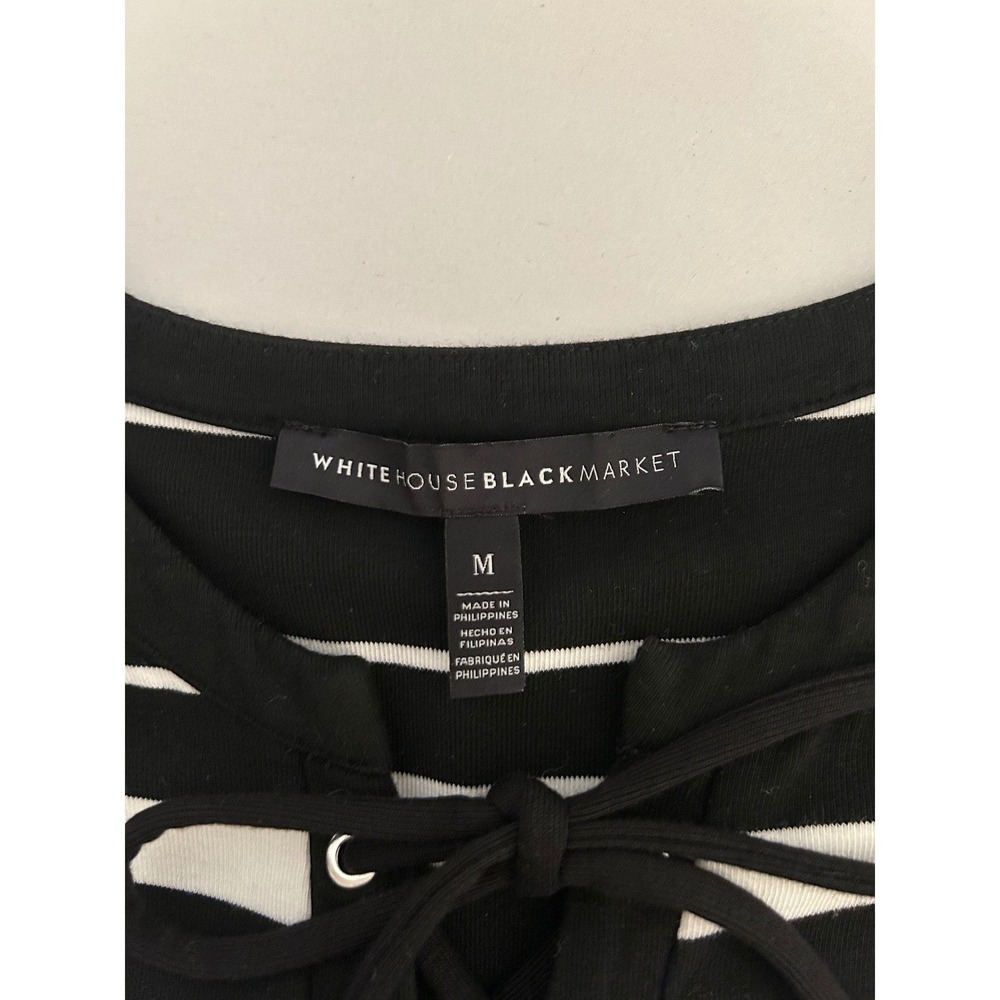 White House Black Market‎ Black White Striped Lace Up Shift Dress Womens Medium - Picture 4 of 7